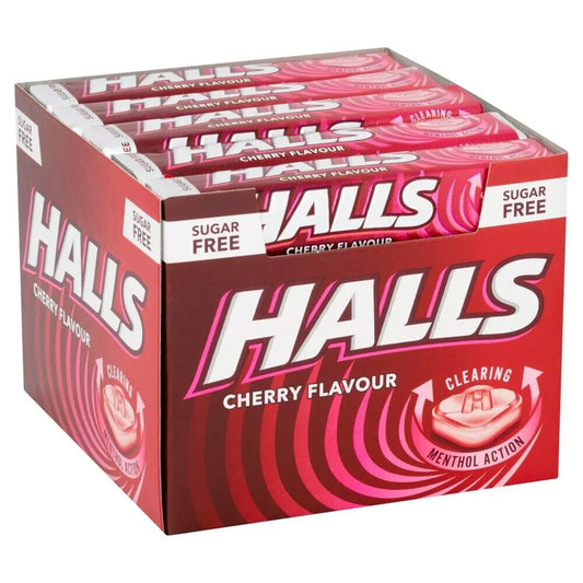 Halls Sugar Free Cherry Menthol Action Cough Sweets 32g - 20 Pack Full Box