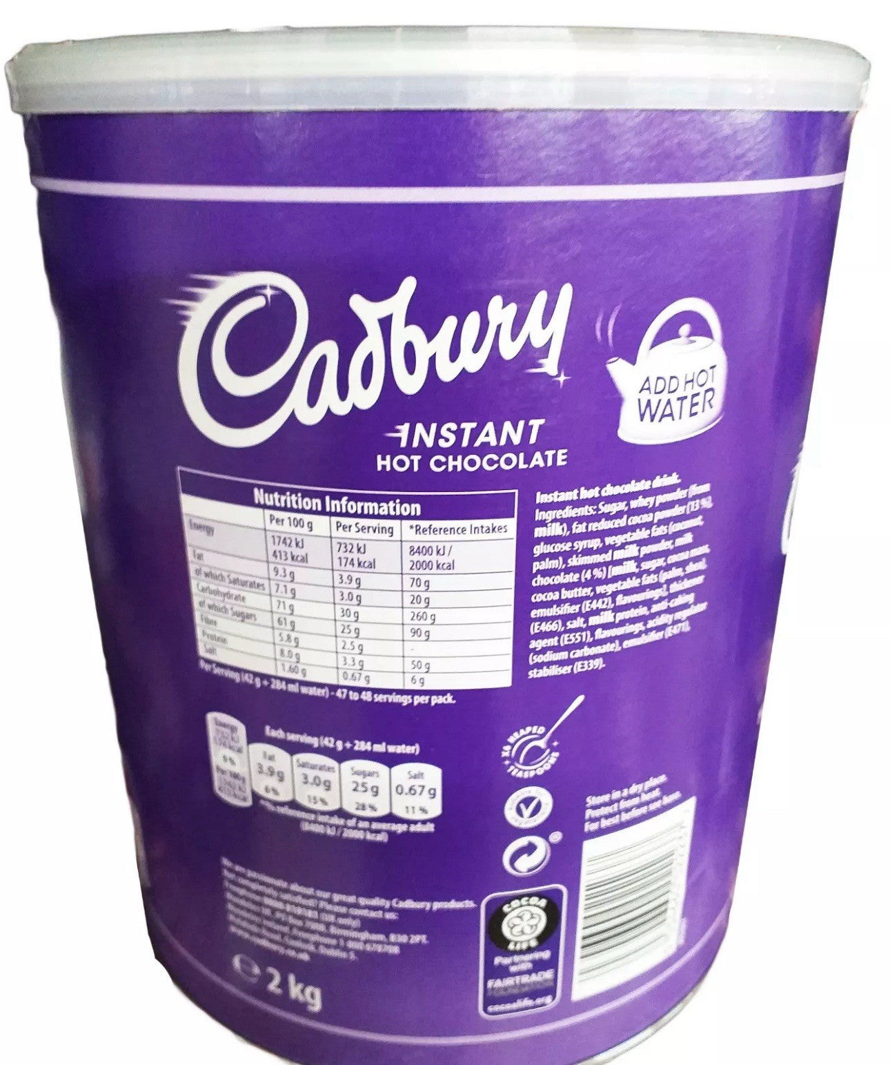 Cadbury Instant Hot Chocolate 2kg Coca Powder Tub (Add Water)