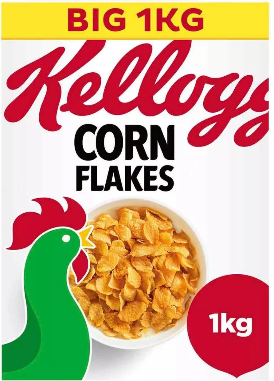 Kellogg's Corn Flakes Breakfast Cereal Crunchy Grain Golden CornFlake Pack 2x1kg
