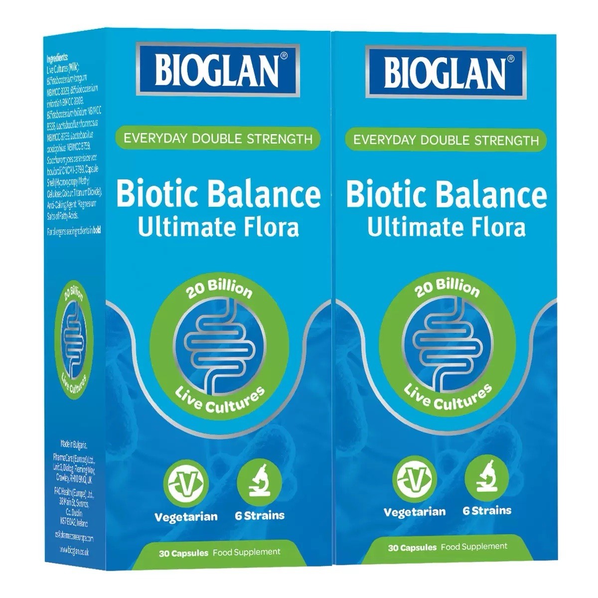 2 x Bioglan Biotic Balance Ultimate Flora Double Strength Probiotic 30 Count
