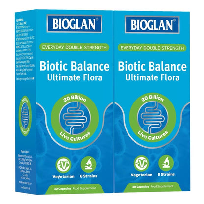 2 x Bioglan Biotic Balance Ultimate Flora Double Strength Probiotic 30 Count