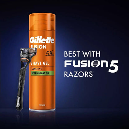 Gillette Fusion 5 Ultra Sensitive Men Shaving Gel Skin Shave Cans Pack 6 x 200ml