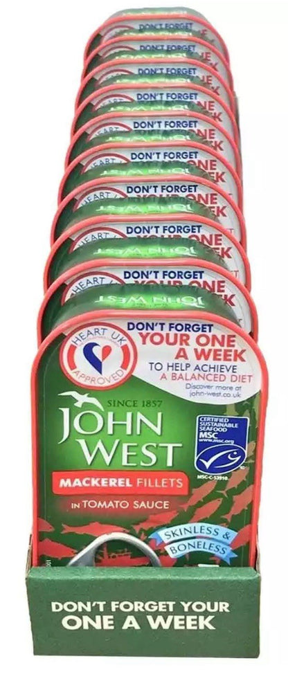 John West Mackerel Fillets in Tomato Sauce Skinless Boneless Fish Pack 10 x 125g