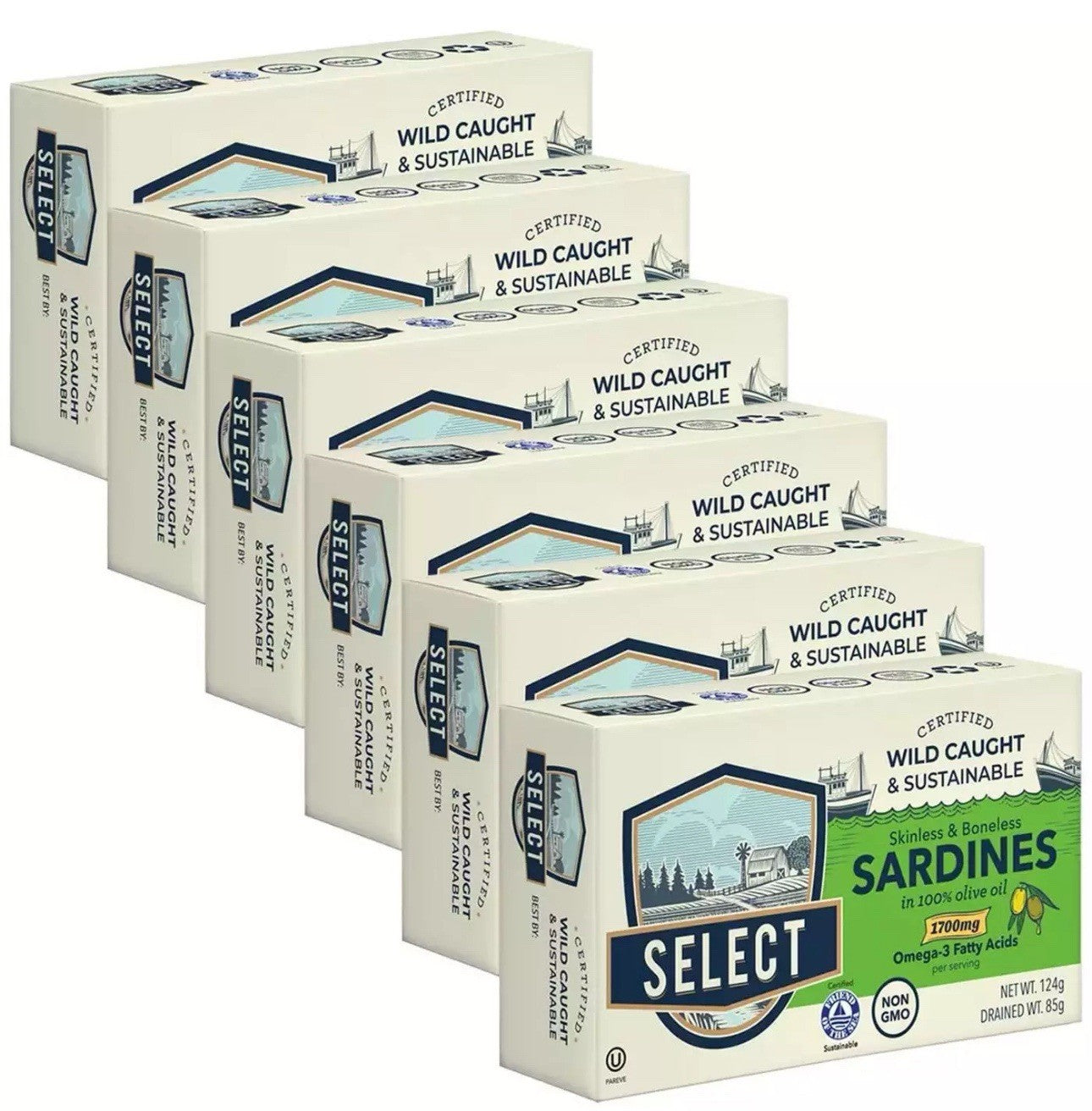 Select Skinless Boneless Sardines in Olive Oil Sustainably Season Pack 6 x 124g