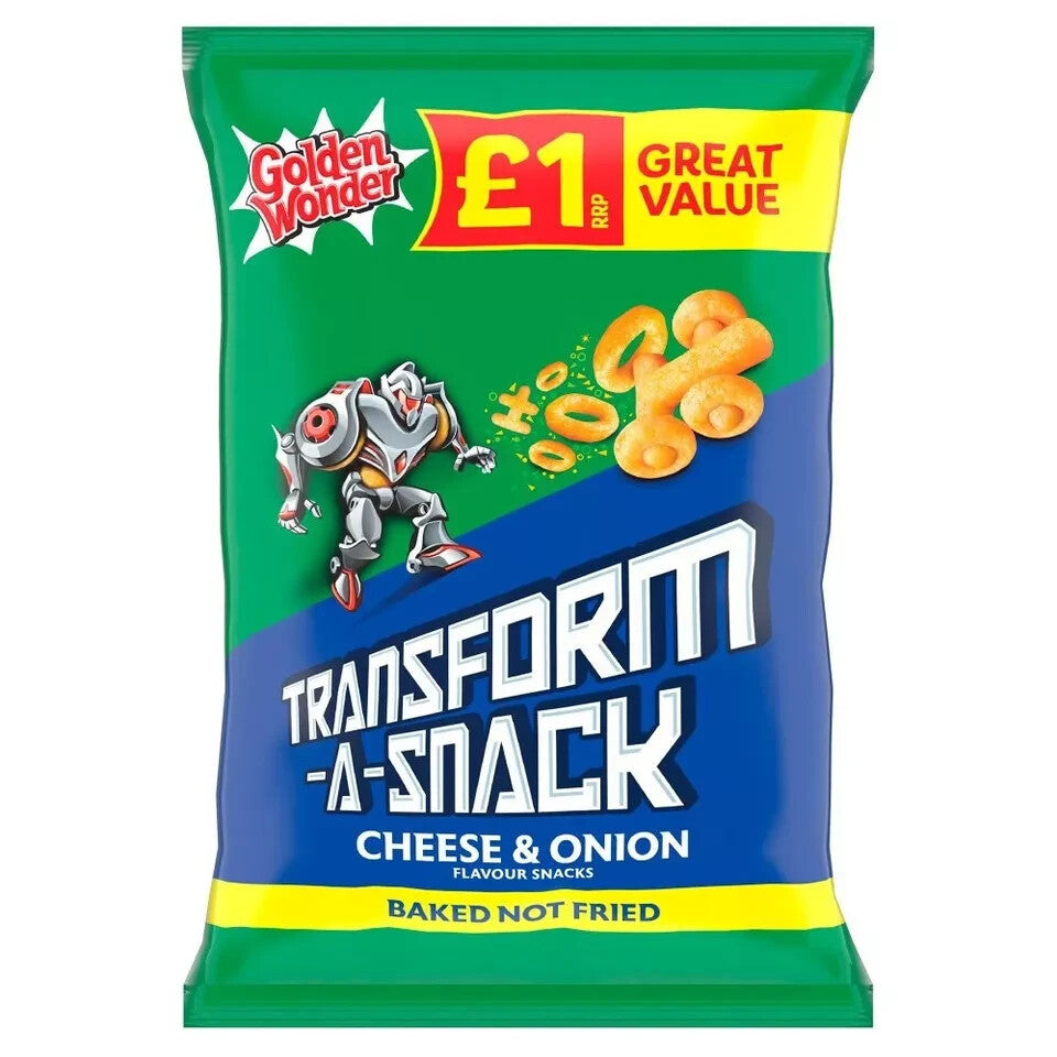 Full Box of 18 Golden Wonder TransForm-A-Snack Cheese & Onion 56g £1 Bags
