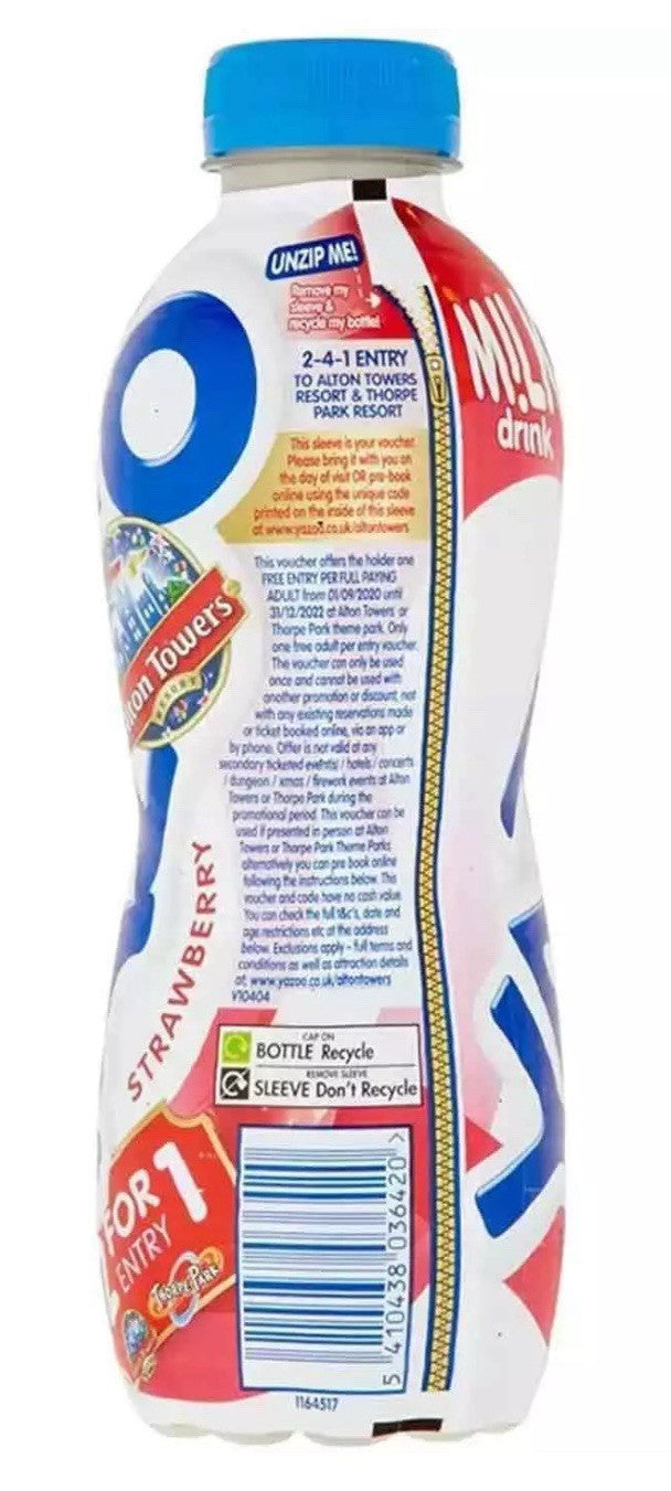 YAZOO Strawberry Milkshake Milk Drink High in Protein Calcium 1Litre (Pack of 6)