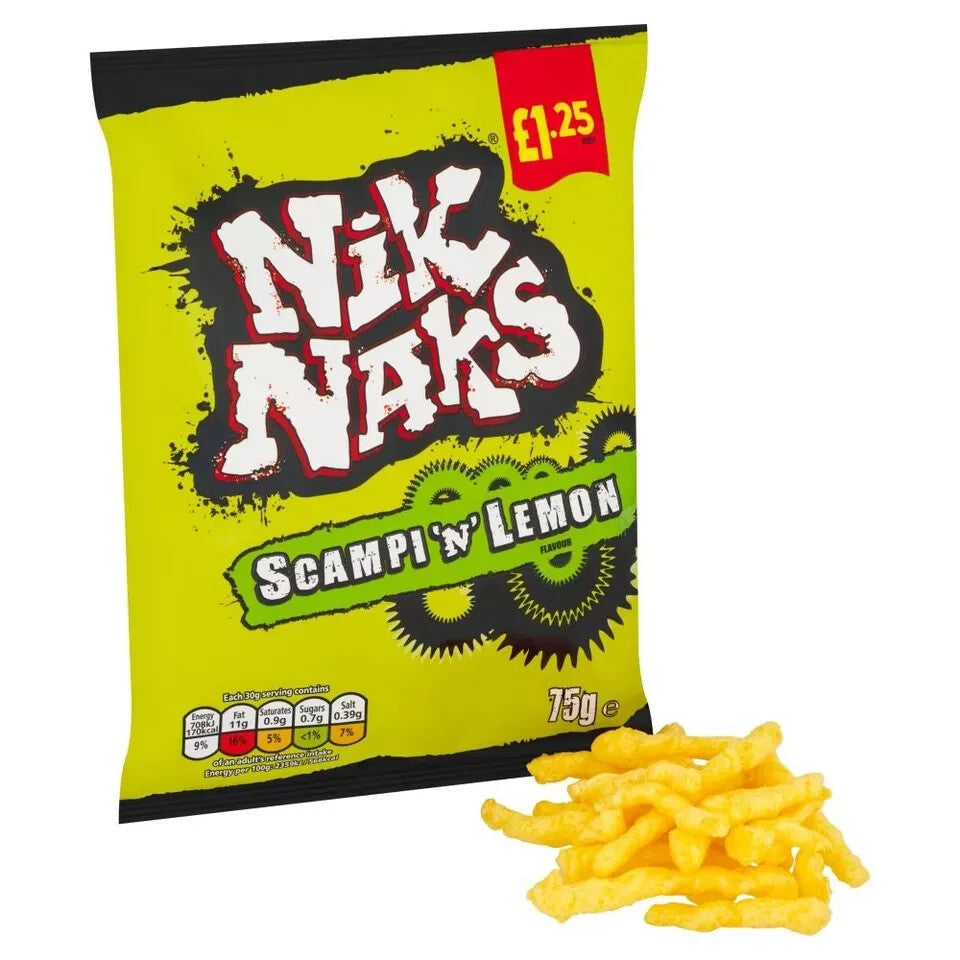 Nik Naks Scampi 'N' Lemon NikNaks Crisps 75g Full Case of 20