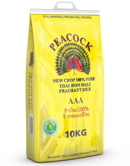 Peacock Thai Hom Mali Fragrant Rice Premium Long Grain Grade-AAA Large Pack 10kg