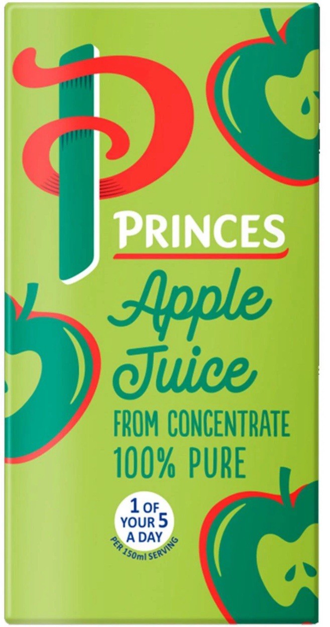 Princes Apple Juice From Concentrate Pure Juice Drink Carton Box Pack 27 x 200ml