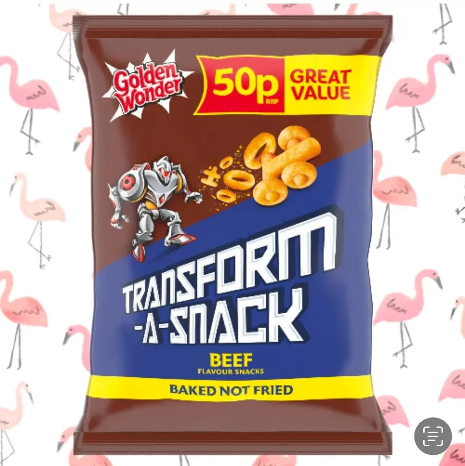 Golden Wonder Transform A Snack Beef Flavour Crisps Full Box 30 Packs x 27grams