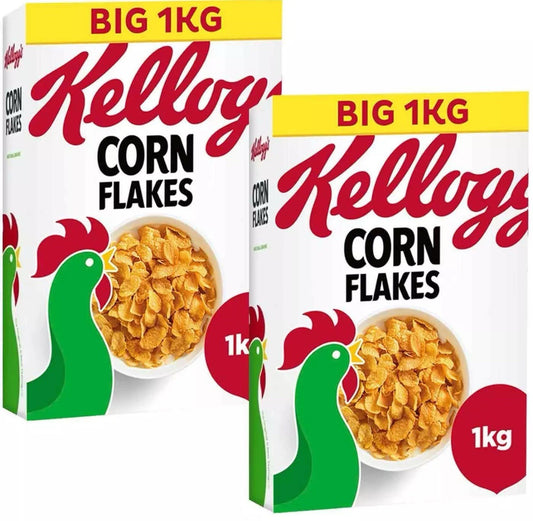 Kellogg's Corn Flakes Breakfast Cereal Crunchy Grain Golden CornFlake Pack 2x1kg
