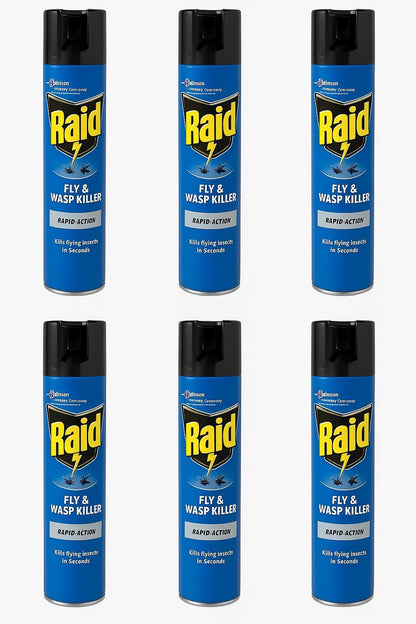 Raid Fly & Wasp Killer Rapid Action Spray 300ml X6 white lid FAST FREE SHIPPING