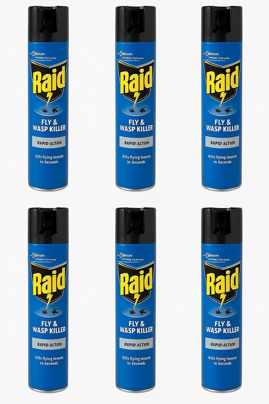 Raid Fly & Wasp Killer Rapid Action Spray 300ml X6 white lid FAST FREE SHIPPING