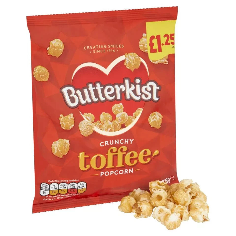 Full Box of 15 Butterkist Crunchy Toffee Popcorn 78g Bags