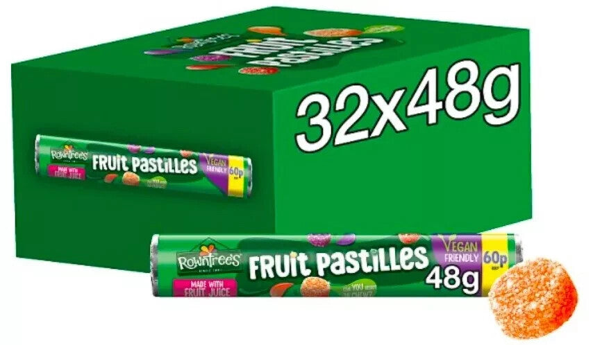Rowntrees Fruit Pastilles Box Of 32 Rolls 50g per Tube Pastels Price Marked 60p