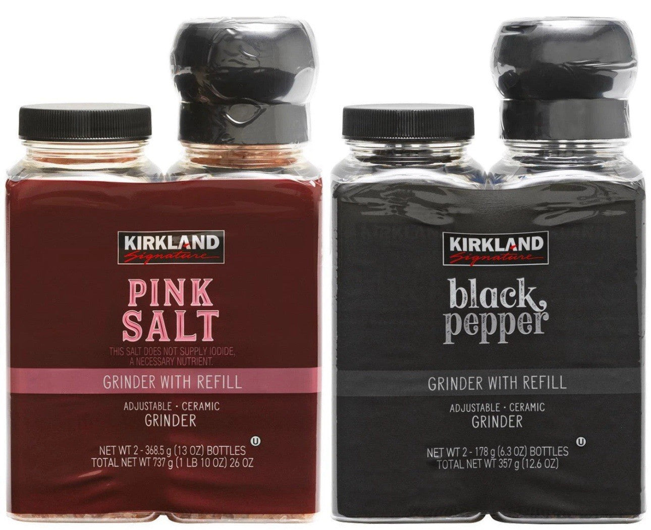 Kirkland Signature Black Pepper Corn Pink Salt Himalayan Grinder Pack + Refill
