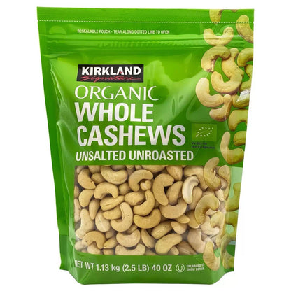Kirkland Signature Organic Whole Cashews, Unsalted, Unroasted 1.13kg ,2 Pack