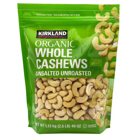 Kirkland Signature Organic Whole Cashews, Unsalted, Unroasted 1.13kg ,2 Pack