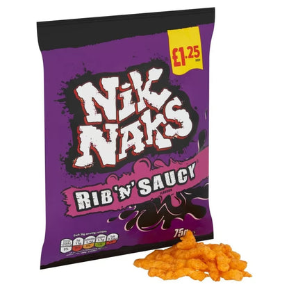 Nik Naks Rib 'N' Saucy Flavour  Crisps (20 x 75g) Only £23.99 TRACKED POSTAGE