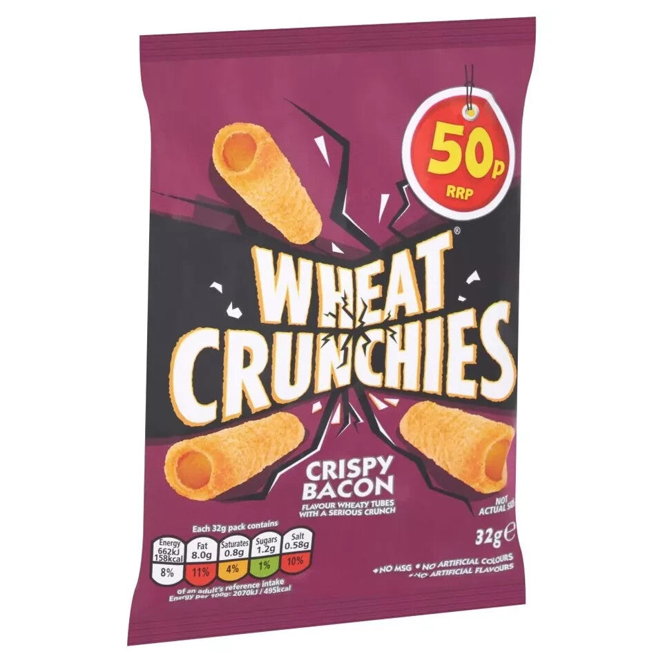Wheat Crunchies Crispy Bacon Flavour Wheaty Tubes | Full Case Of 16 X 70g Bags