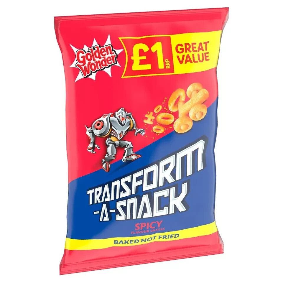 Full Box of 18 Golden Wonder TransForm-A-Snack Spicy 56g £1 Bags Crisps