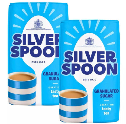 Silver Spoon Granulated Pure Cane Tea Coffee White Sugar British Bag Pack 2x1kg