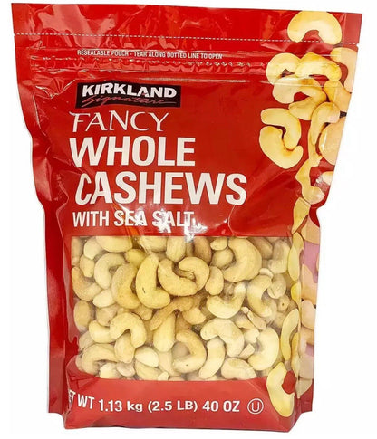 Kirkland Signature Fancy Whole Cashews with Sea Salt Food Nuts Pack of 1x1.13kg