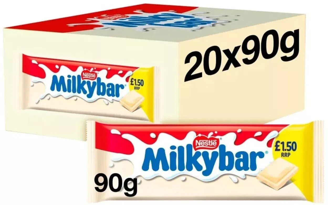 Box of 20 Milky Bar White Chocolate Sharing Block 90g  Tracked Delivery