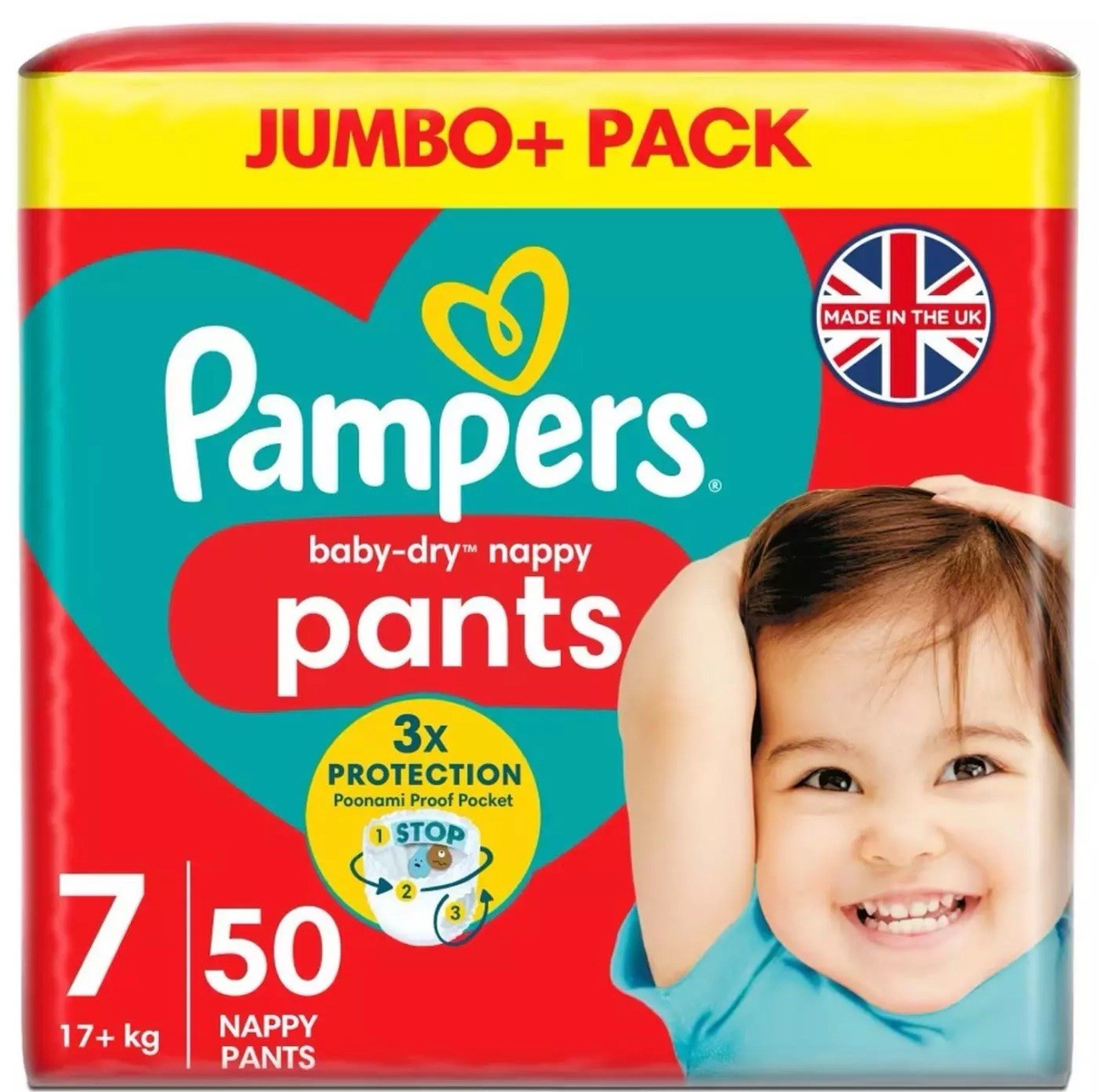 Pampers Baby Dry Nappy Size 7 Diaper Protect Pants 17+kg Jumbo+Pack 2x50 Nappies