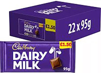 Full Box of 22 Bars Cadbury Dairy Milk Chocolate Bar 95g Free Tracked Delivery