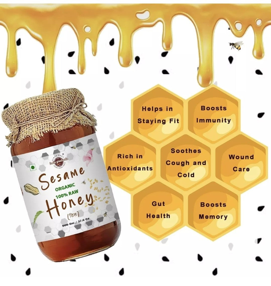 100% Raw Organic Unprocessed Certified Sesame Honey Premium Superfood