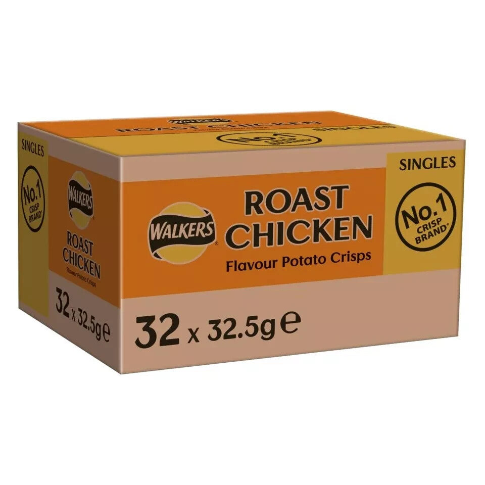 WALKERS ROAST CHICKEN CRISPS FULL CASE X 32 X 32.5G BAGS Only £21.99