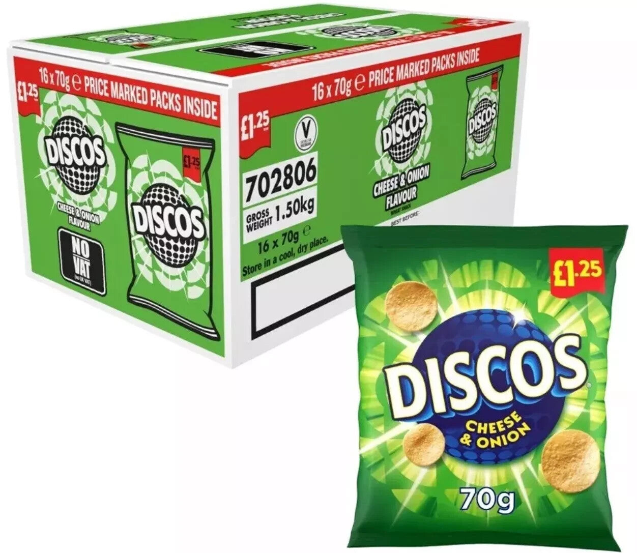 Discos Cheese & Onion Crisps Full Case 16 x 70g Price Marked £1.25 Only £19.99