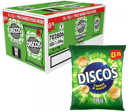 Discos Cheese & Onion Crisps Full Case 16 x 70g Price Marked £1.25 Only £19.99