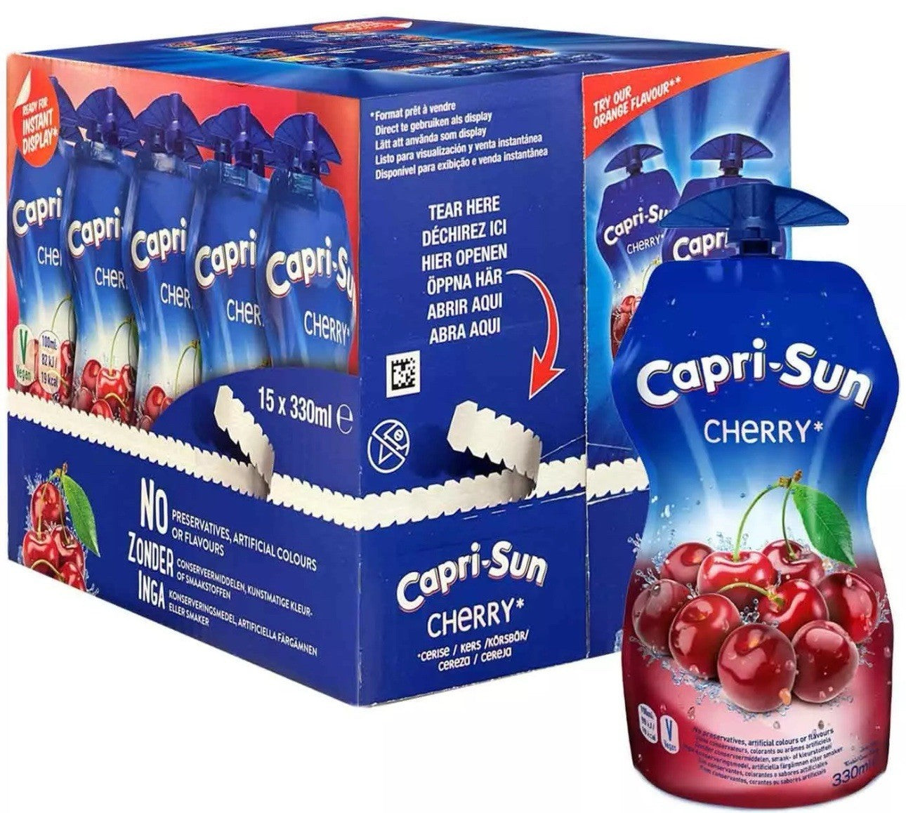 Capri-Sun Cherry Juice Drink Sport Resealable Pouch Kid Party Box Pack 15x 330ml