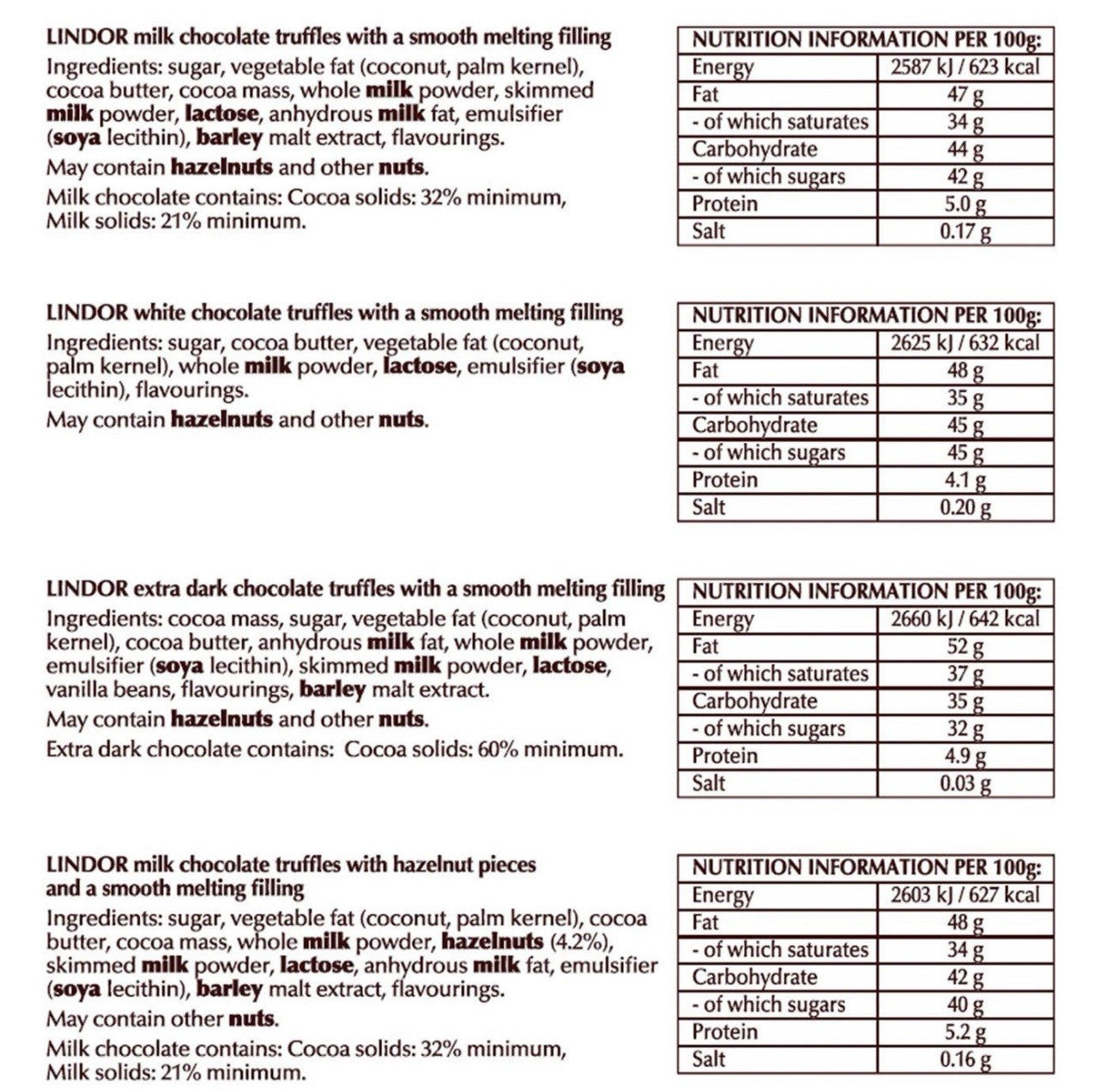 Lindt Lindor Assorted Smooth Melting Milk Chocolate Ball Truffles Large Pack 1kg