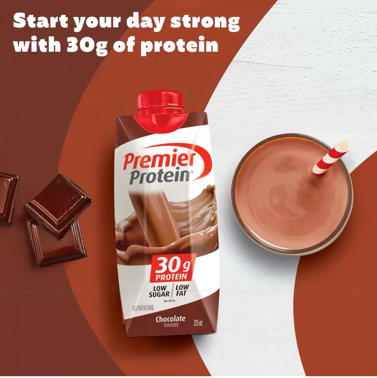 Premier Protein Chocolate Flavour Drink Shakes Low Sugar & Fat Pack 12 x 325ml