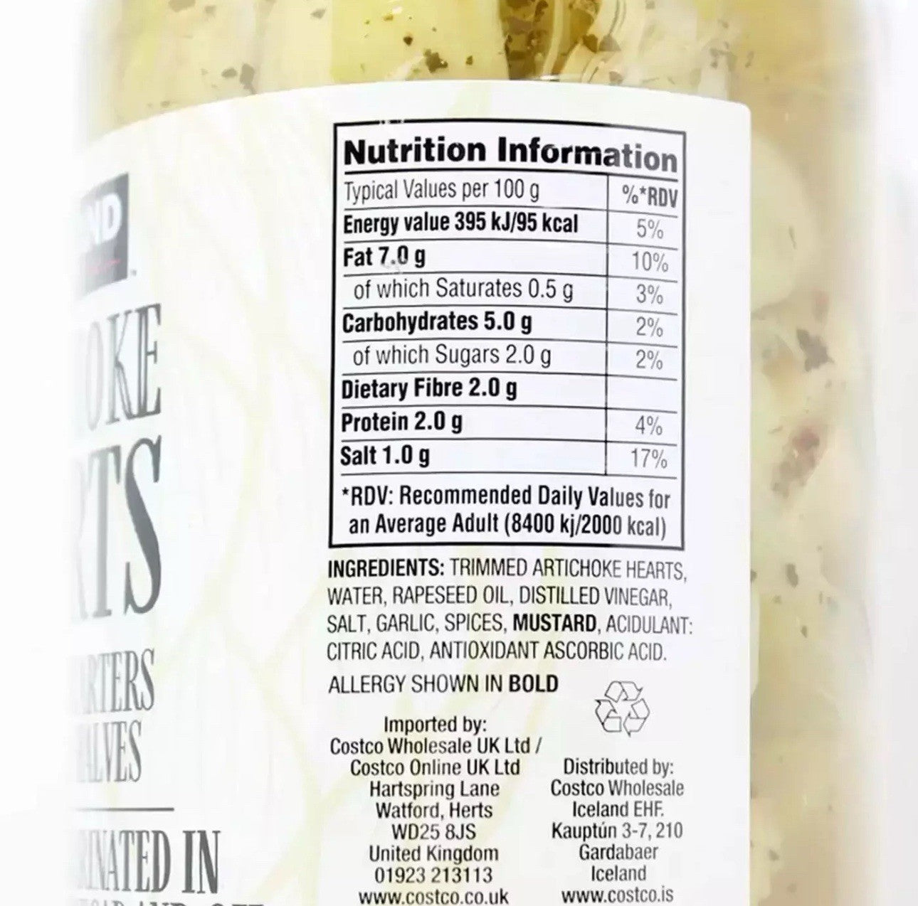 Kirkland Signature Artichoke Hearts Marinated in Vinegar & Oil Jar Pack 2 x 935g