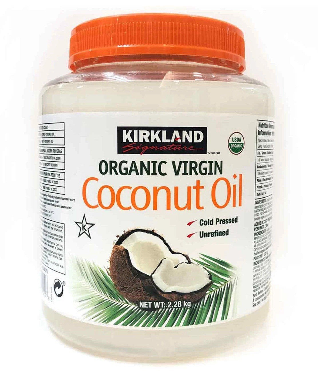 Kirkland Signature Organic Virgin Coconut Oil Pure Pressed Unrefined Tub 2.28 kg