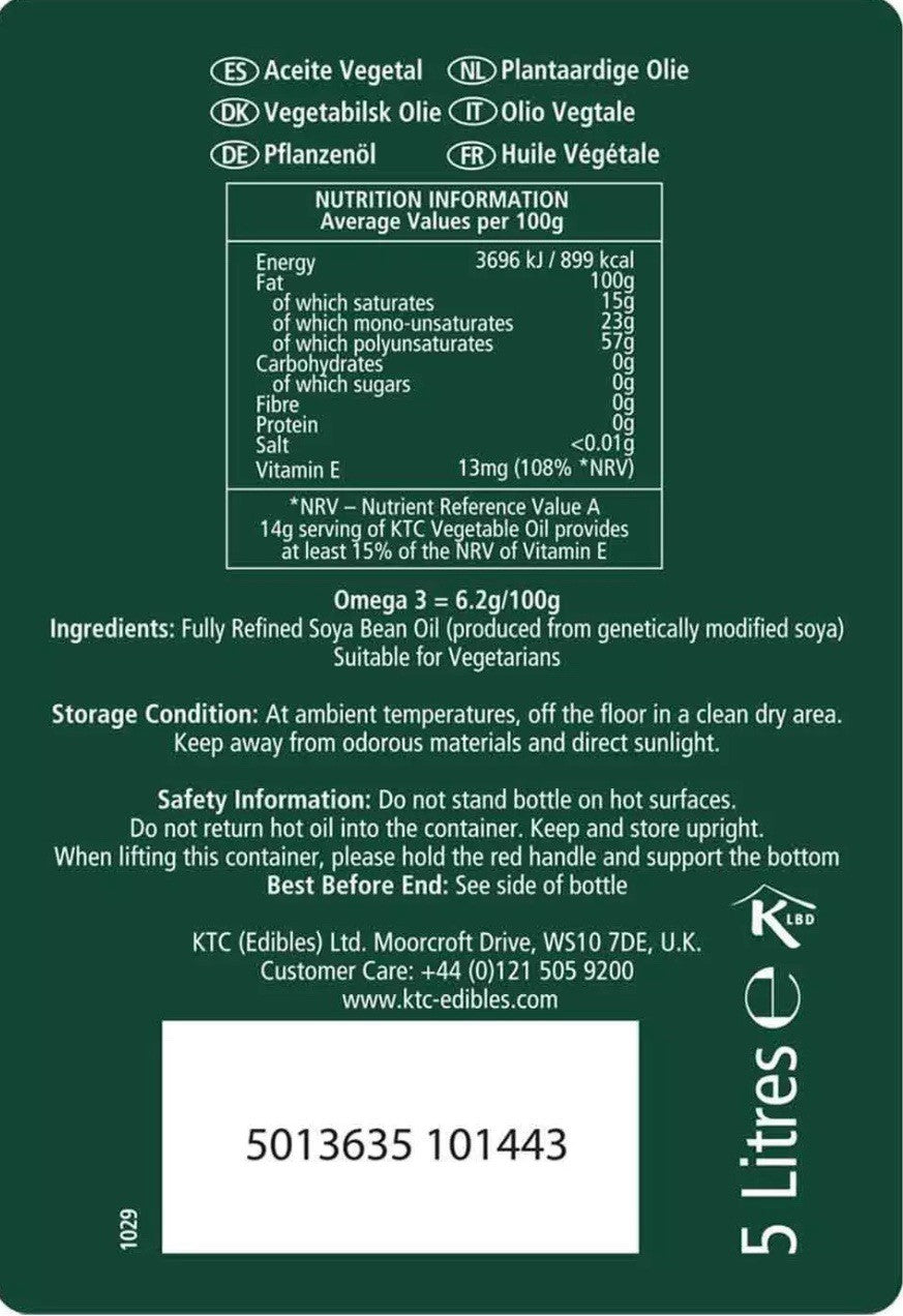 KTC Extended Life Vegetable Oil Frying Baking Salad High Omega Vitamin-E Pack 5L