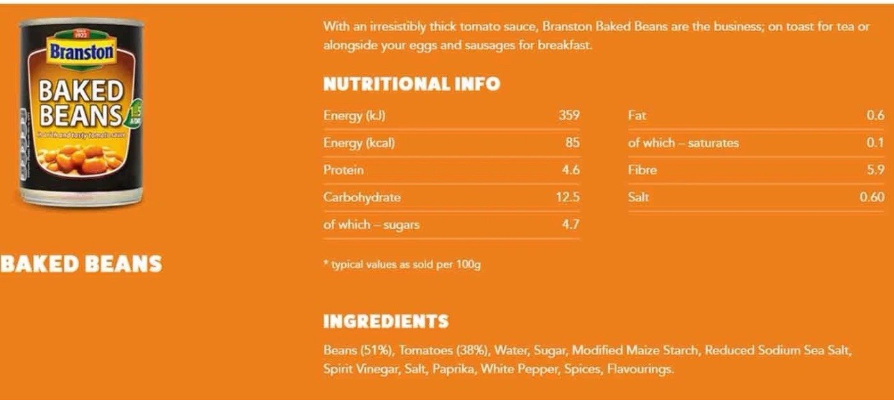 Branston Baked Beans In Tomato Sauce Rich Flavour Tin Cans Big Pack 24 x 410g