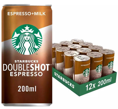 Starbucks Doubleshot Espresso + Milk Coffee Arabica Ready to Drink Pack 12x200ml