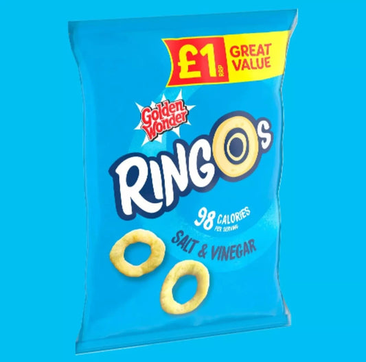 Full Box of 18 Packets Golden Wonder Ringos Salt & Vinegar 40g FREE POSTAGE