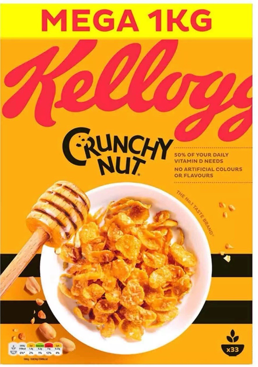 Kellogg's Crunchy Nut Sugar & Honey Golden Cornflake Breakfast Cereal Pack 2x1kg