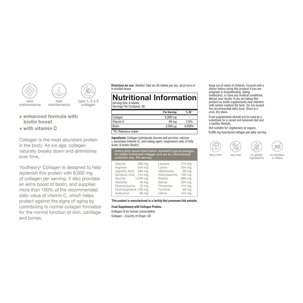 2 x Collagen + Biotin Youtheory Advanced Formula Health Vitamins Total 780