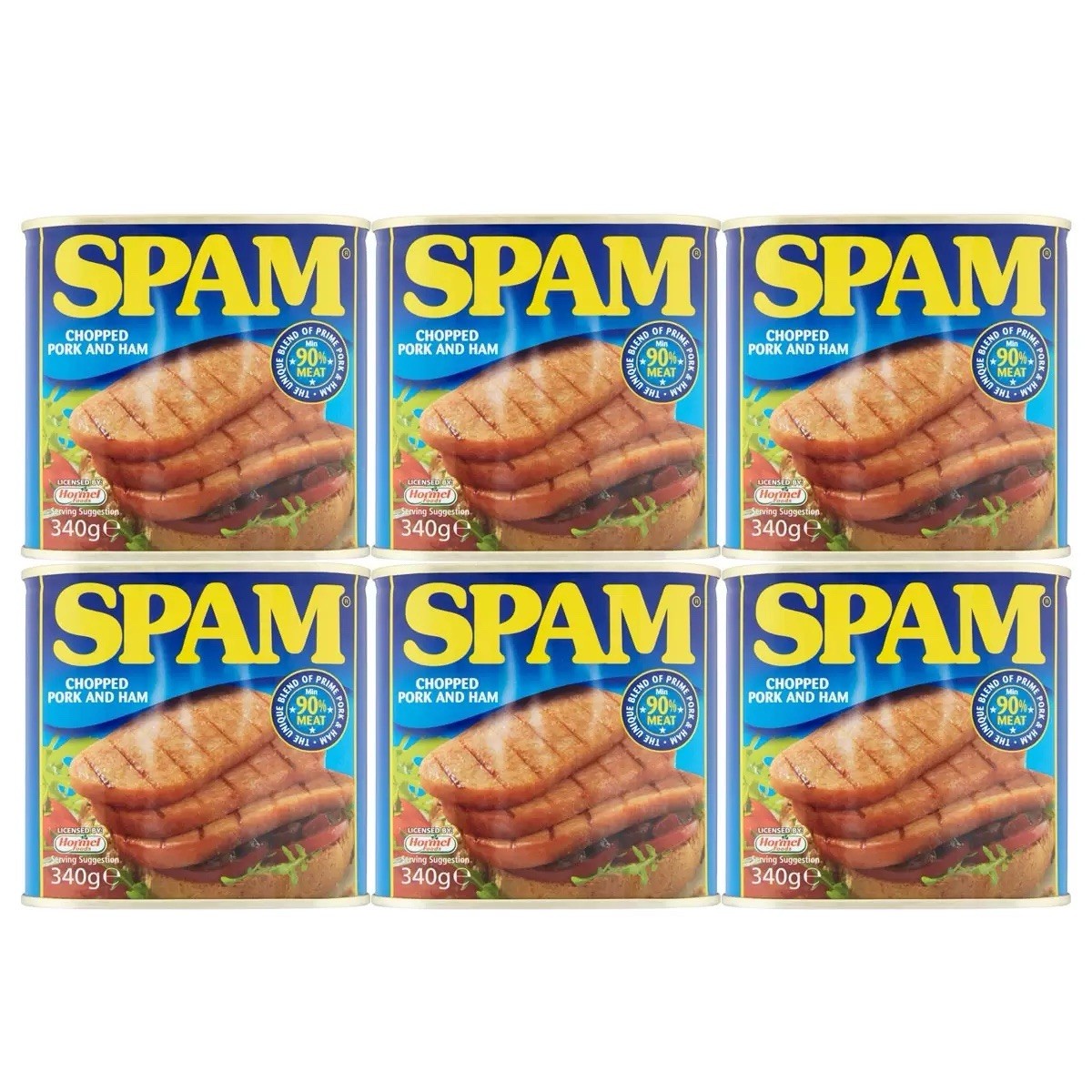 6 Tins Spam Chopped Pork & Ham 340g