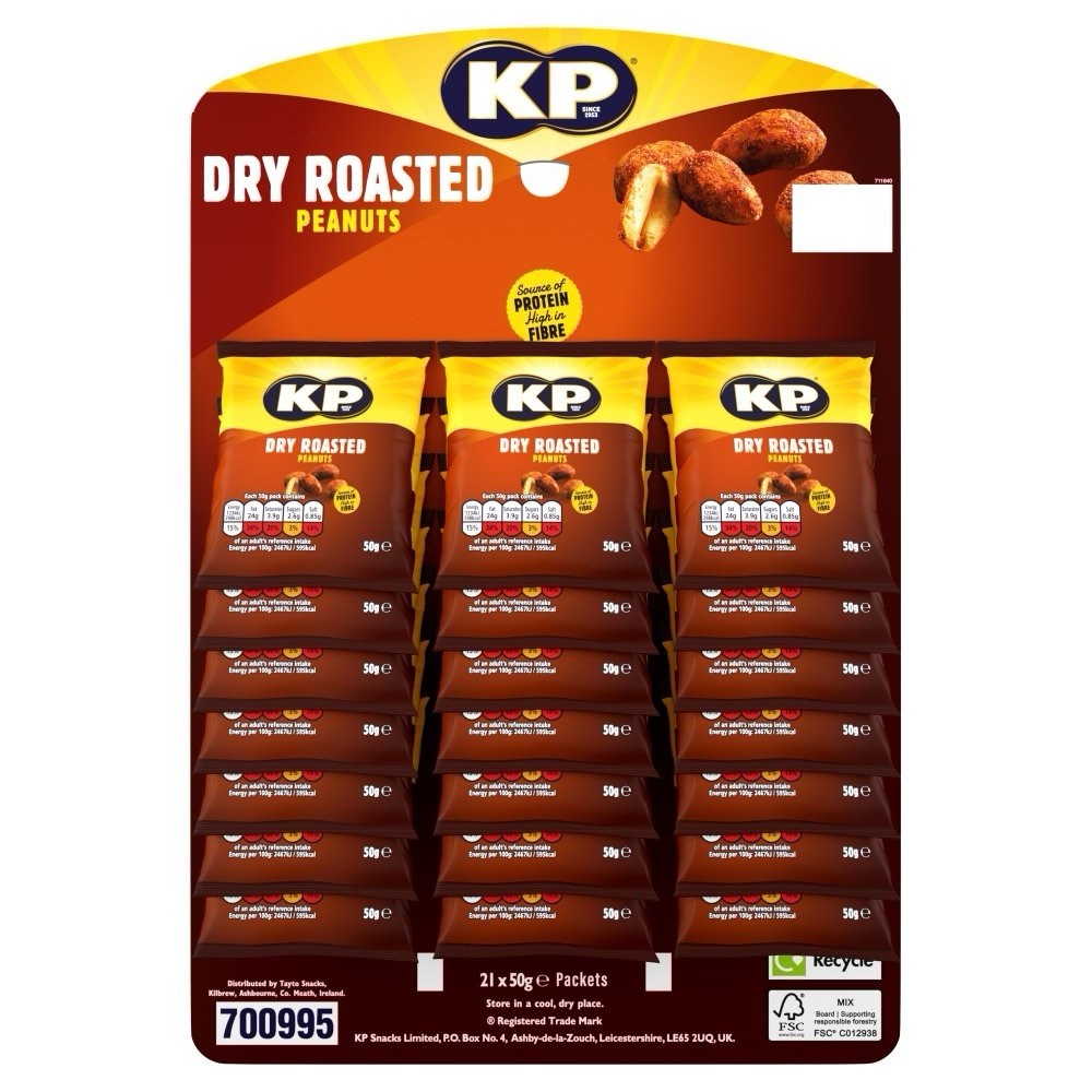 Pub Carded KP Dry Roasted Peanuts  21 x 50g Packets Nuts