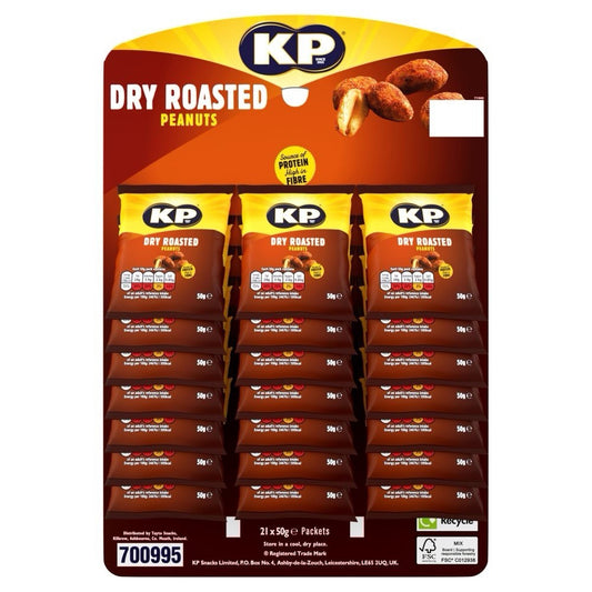 Pub Carded KP Dry Roasted Peanuts  21 x 50g Packets Nuts
