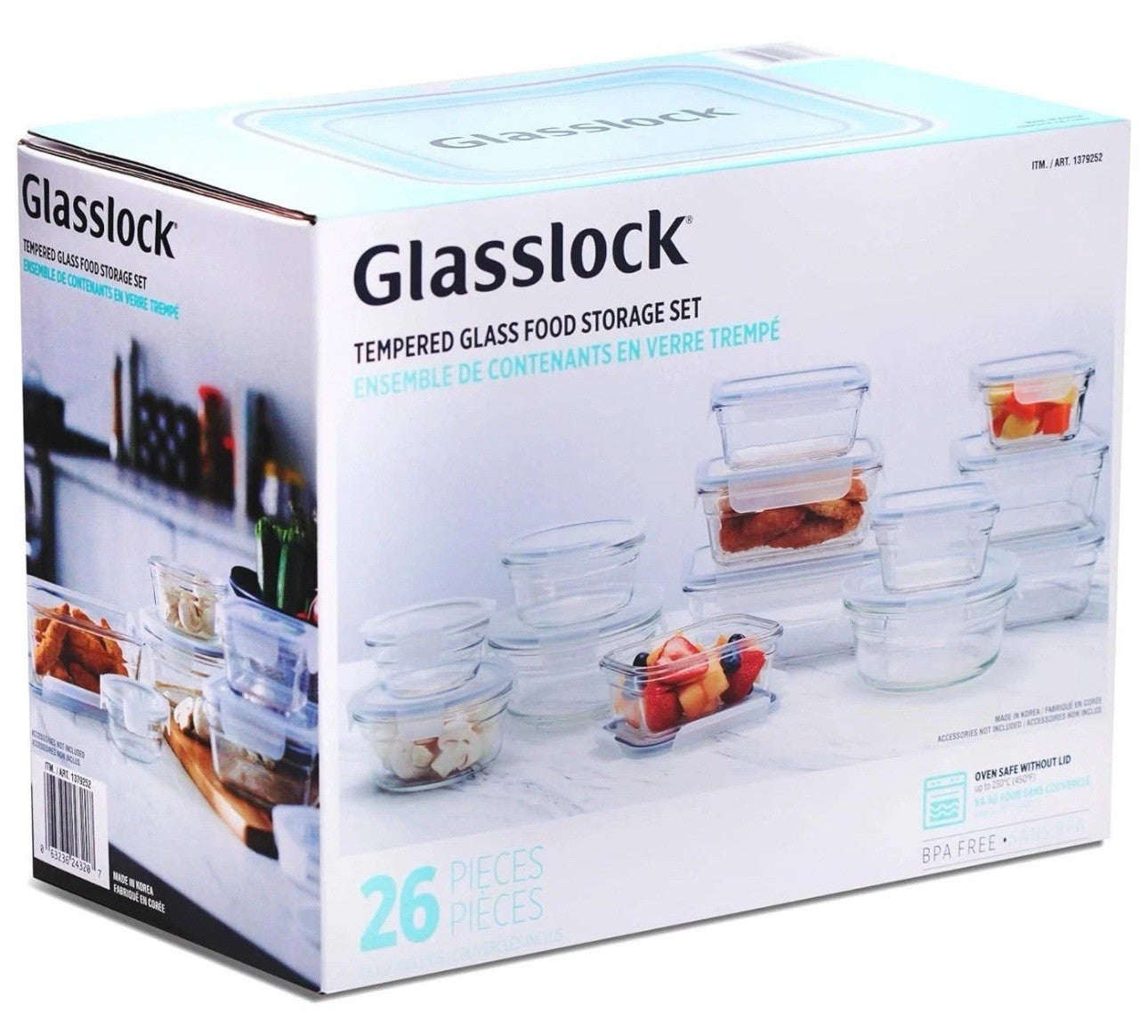Glasslock Premium Food Storage Boxes Safe Tempered Glass + Lids Set Pack 26 Pcs