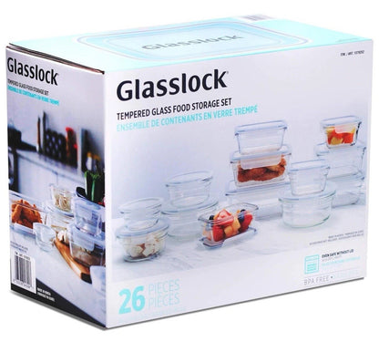 Glasslock Premium Food Storage Boxes Safe Tempered Glass + Lids Set Pack 26 Pcs